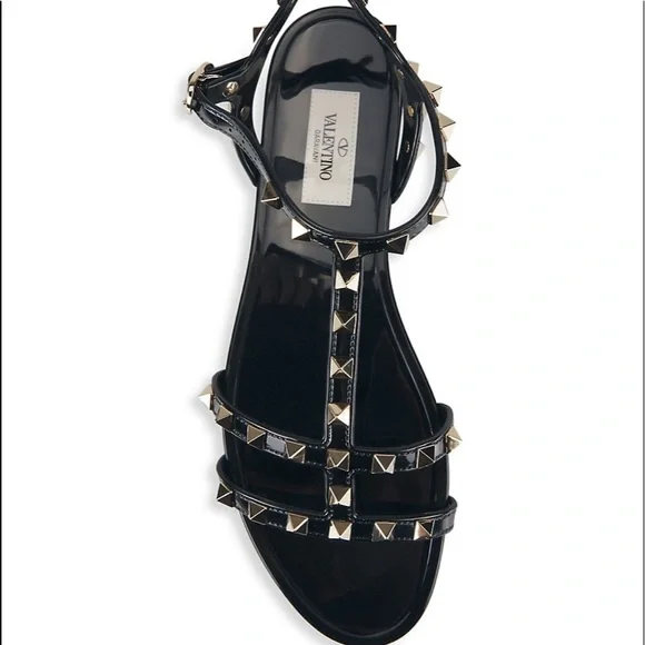 Valentino Rockstud Jelly T-Strap Sandals Black PVC Women's Size 36 - Picture 1 of 7